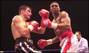 Joe Calzaghe in action against Charles Brewer