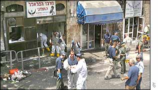Scene of the bombing at a falafel stand