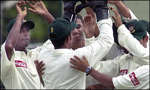 Bangladesh celebrate a rare wicket