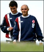 Massimo Maccarone (right) at his first day's training with Middlesbrough