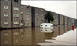 Caravan under water in Glasgow