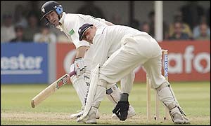 Somerset batsman Peter Bowler works the ball through the leg-side