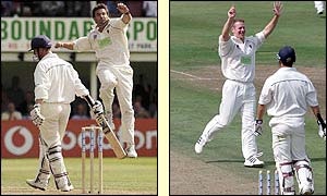 Steffan Jones claims the wicket of Matthew Fleming while Keith Parsons dismisses Rob Key