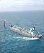 Tanker loading oil offshore North Sea