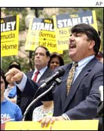 AFL-CIO Secretary-Treasurer Richard Trumka at a meeting to protest against Stanley Works' proposed corporate inversion