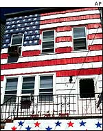 US house in Patterson, NJ, pained in stars and stripes