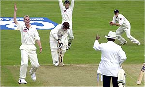 Ian Ward was given out lbw for two