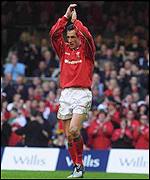Rob Howley salutes the crowd after his final Test against Scotland