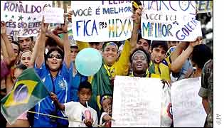 Brazilian fans celebrate their football team's victory in the World Cup