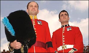 Captain Fabian Roberts and Guardsman Gavin O'Neill of the Irish Guards 