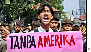 An anti-American protest during Colin Powell's visit