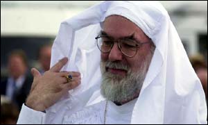 The next Archbishop of Canterbury, Dr Rowan Williams, in head gear at his induction as a Druid