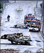 Scene from the aftermath of the Bradford riots