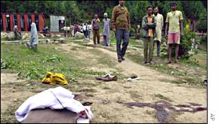 Bloodstains of Hindu pilgrims at the pilgrim camp