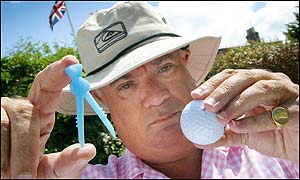 Dr Johnson with his new golf tee, the Willit