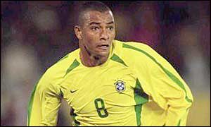 Arsenal midfielder Gilberto Silva in action for Brazil
