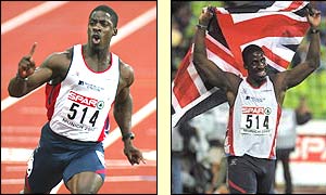 Britain's Dwain Chambers takes his lap of honour after his 100m win