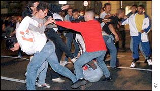 English and Tunisian fans fight in Marseilles in 1998 World Cup