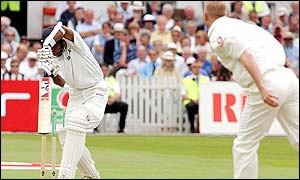 England get off to a good start as Matthew Hoggard bowls Wasim Jaffer for a duck