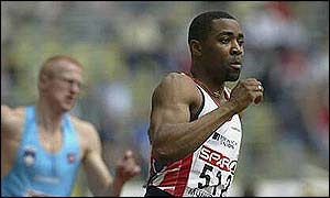 Darren Campbell is disqualified from the 200m 