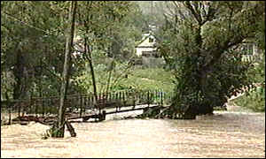 Helicopter surveys flood scene