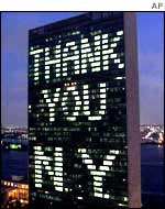 The UN building illuminated for the millennium