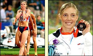 Great Britain's Lee McConnell celebrates with a bronze medal in the women's 400m 