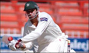 Shahid Afridi plays in the Test against West Indies