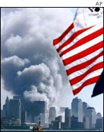 A US flag at half-mast during the 11 September attacks