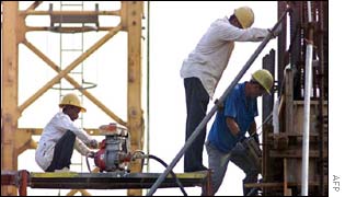 Labourers working at a construction site in Kuala Lumpur