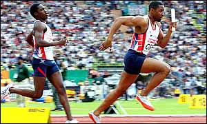 British quartet Christian Malcolm, Darren Campbell, Marlon Devonish and Dwain Chambers sail through to the 4x100m final