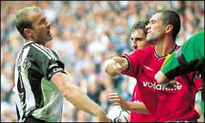 Roy Keane aims a punch at Alan Shearer last season