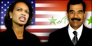 US National Security Advisor Condoleezza Rice and Iraqi leader Saddam Hussein