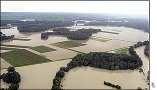Fields near Vienna flooded by the River Danube