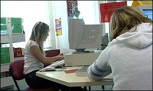 students working in library