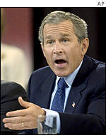 Mr Bush says his administration has a steady hand on the economy, after hearing blue-collar workers and blue-chip chief executives alike voice concern about slower growth and market volatility.