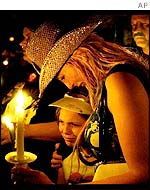 Elvis fans begin their candle light vigil at Graceland in Memphis