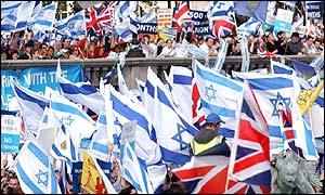 Flags at a Middle East peace march in London 