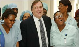Deputy Prime Minister John Prescott with staff from London's Central Middlesex Hospital