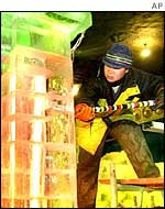 An ice sculptor at work in Harbin