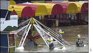 An amusement park is flooded in Slovak capital Bratislava, 