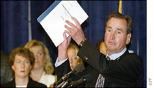 Lawyer Ron Motley holds a copy of a lawsuit he is filing against financial backers of terrorists on behalf of 11 September victims and families
