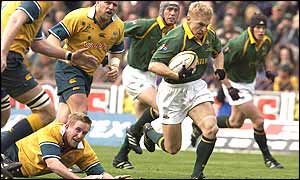 Brent Russell charges towards the try-line