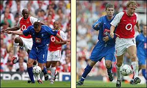 Birmingham can find no way through the midfield led by Arsenal's Patrick Viera and Ray Parlour