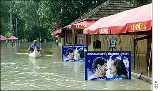 Submarged riverside restaurant in Budapest