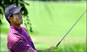 Tiger Woods at the first hole of the USPGA on his final round