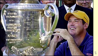 Rich Beem savours his victory in the USPGA Championship