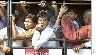 Bus passengers in Rangoon