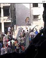 Building in ruins following Israeli air strike