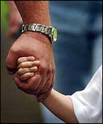 Father and son holding hands